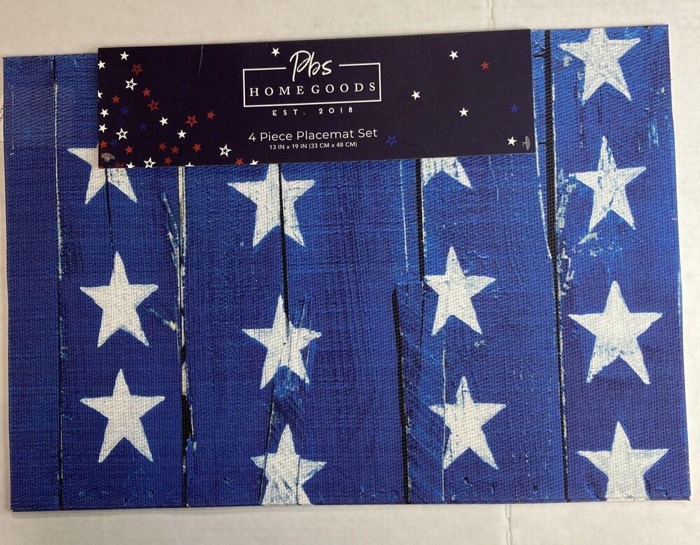 Pbs Homegoods Placemat Set of 4 Blue White Stars 13 x 19 inch Polyvinyl